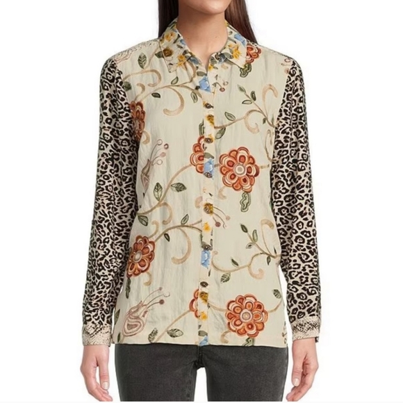 John Mark Boho Long Sleeve All Over Embroidered Front Button Mixed Print… - Picture 1 of 4